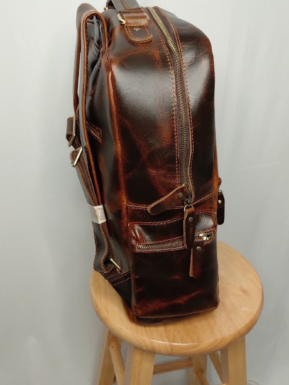Vintage-Style Brown Leather Backpack for Men - Picture 10 of 11